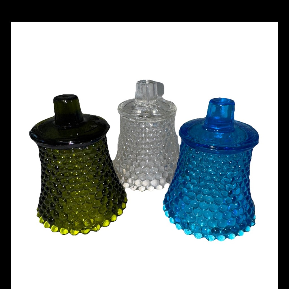 3 hobnail vintage pegged votive cups